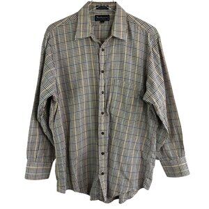vintage Burberrys mens Shirt L plaid houndstooth glen plaid woven check 90s USA